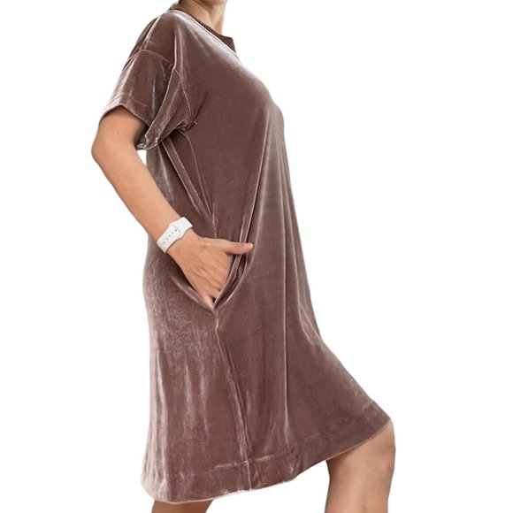 Laju Womens Dress Large L Brown Velvet Short Sleeves Knee Length - Picture 4 of 10